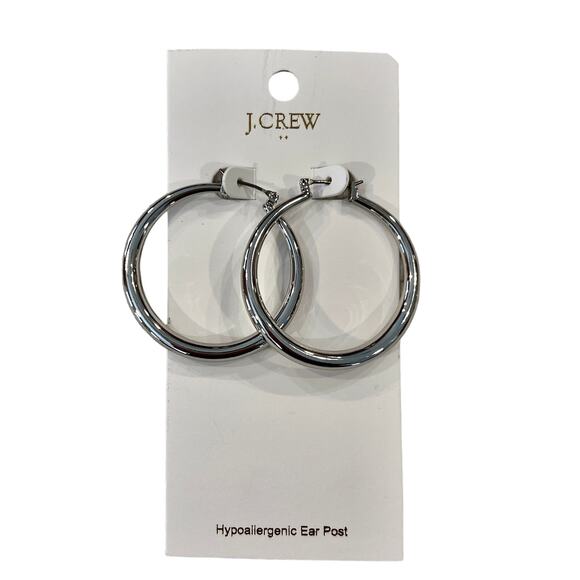 NWT J. Crew Silver Thick 1 1/2" Hoop Earrings - Picture 2 of 6